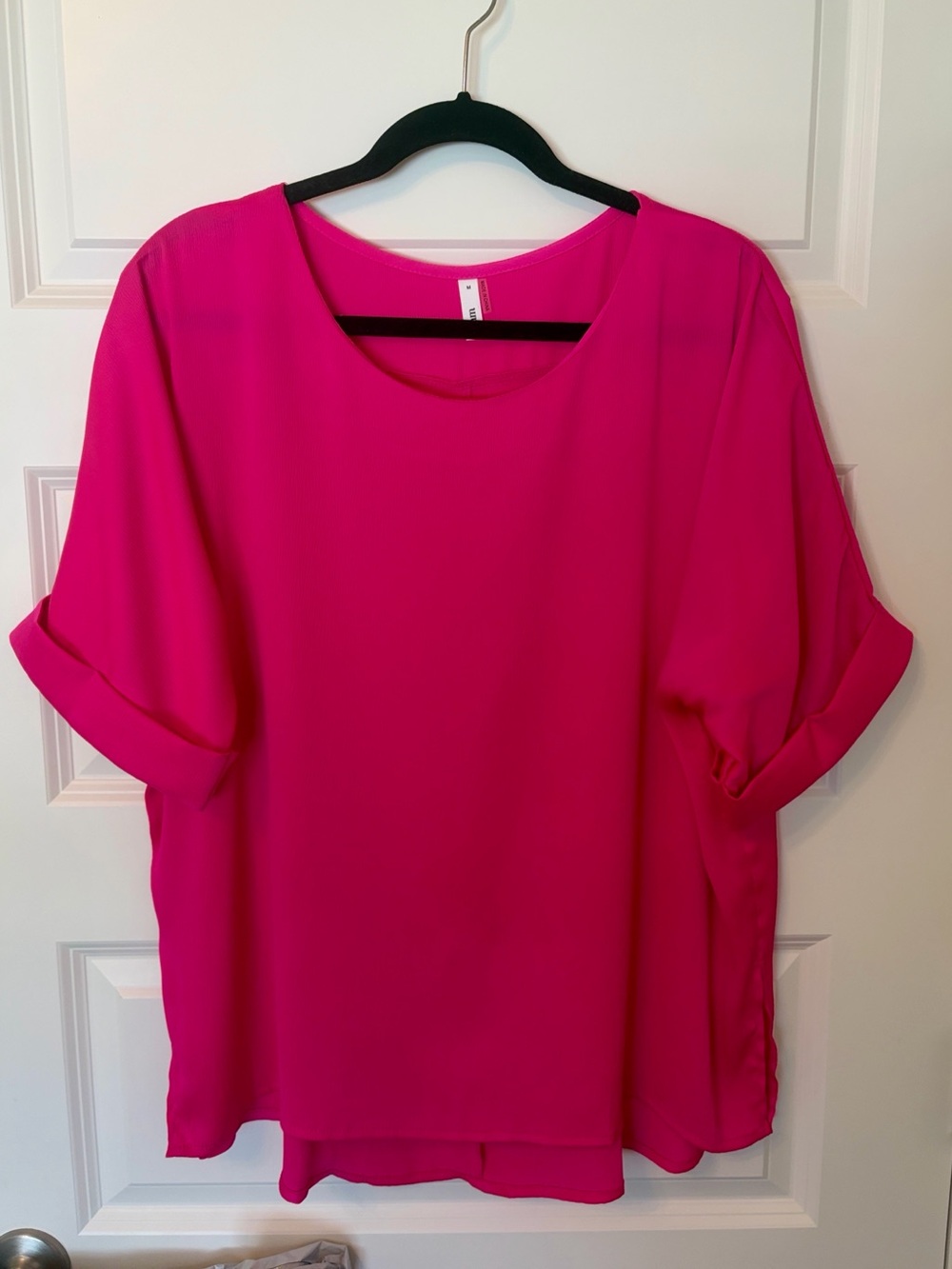 NWOT Glam Hot Pink Short Sleeve Blouse